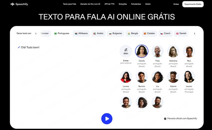 Speechify gera áudio online