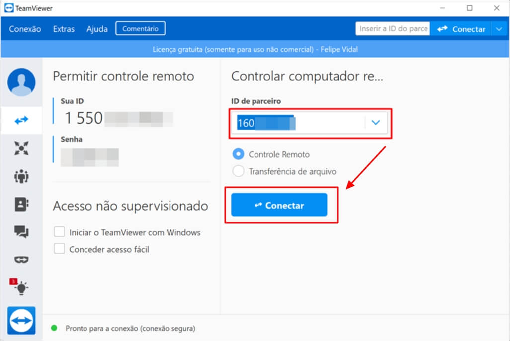 Abrir controle remoto do TeamViewer
