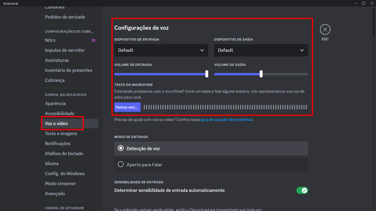 Verificações do microfone e fones de ouvido 