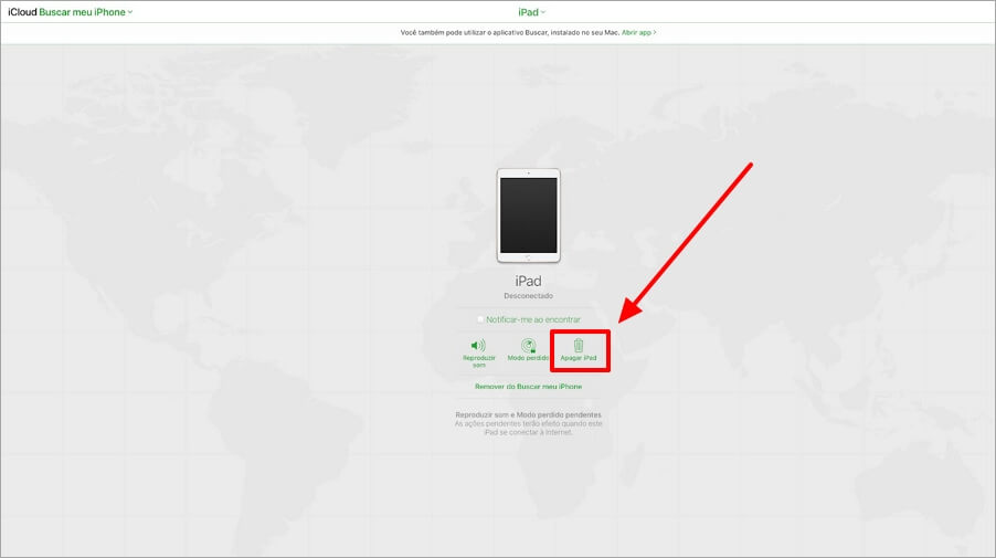 Apagar iPad no site iCloud