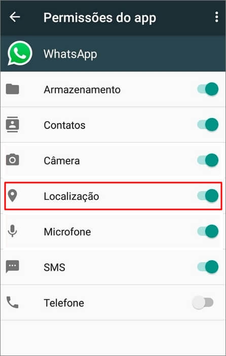 Desativar localização do WhatsApp no Android