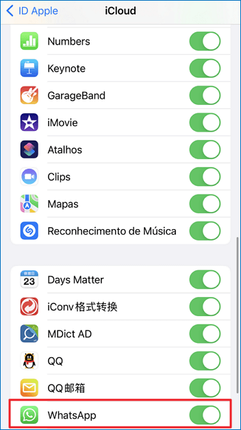 ativar icloud do WhatsApp