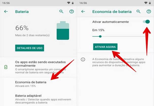 Desativar o modo de economia de bateria Android