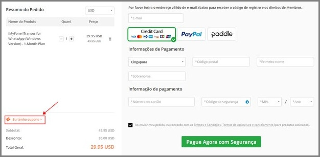 pagamento tenho cupom