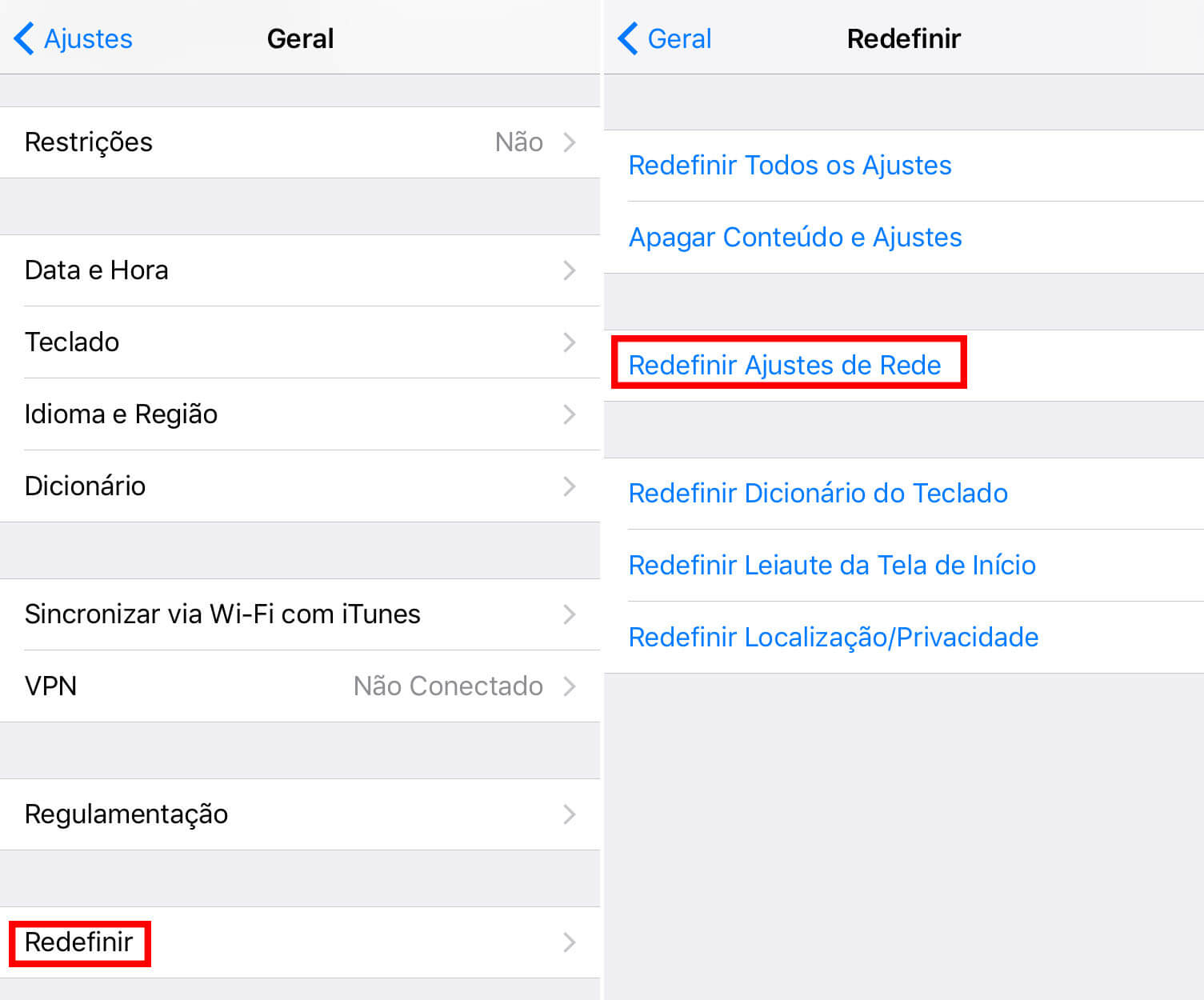 Redefinir Ajustes de Rede do iPhone
