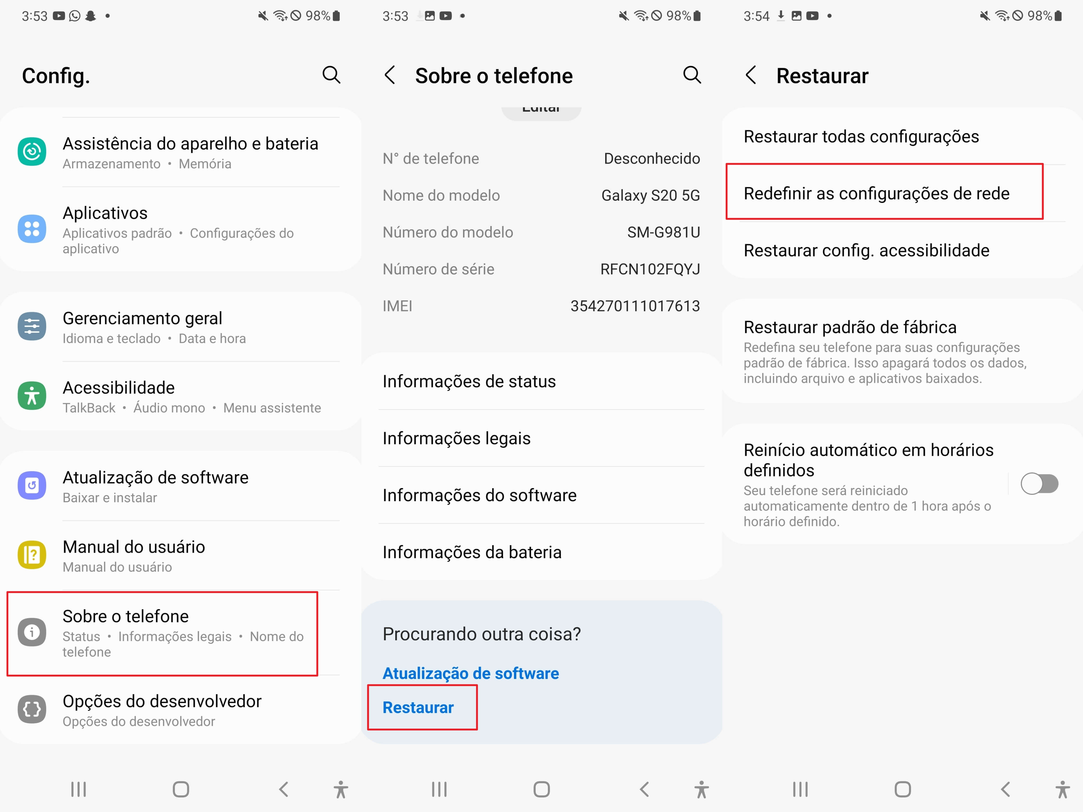 Redefinir as configurações de rede do Android
