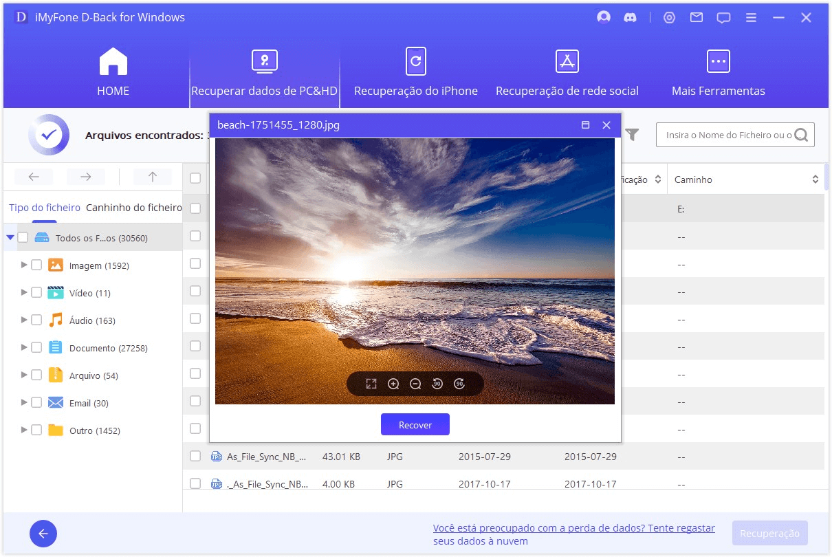 Pré-visualize arquivos de dispositivos externos
