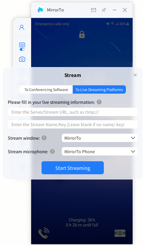 Seleccione uma plataforma que queria fazer live