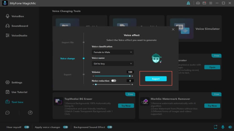 click magicmic export button