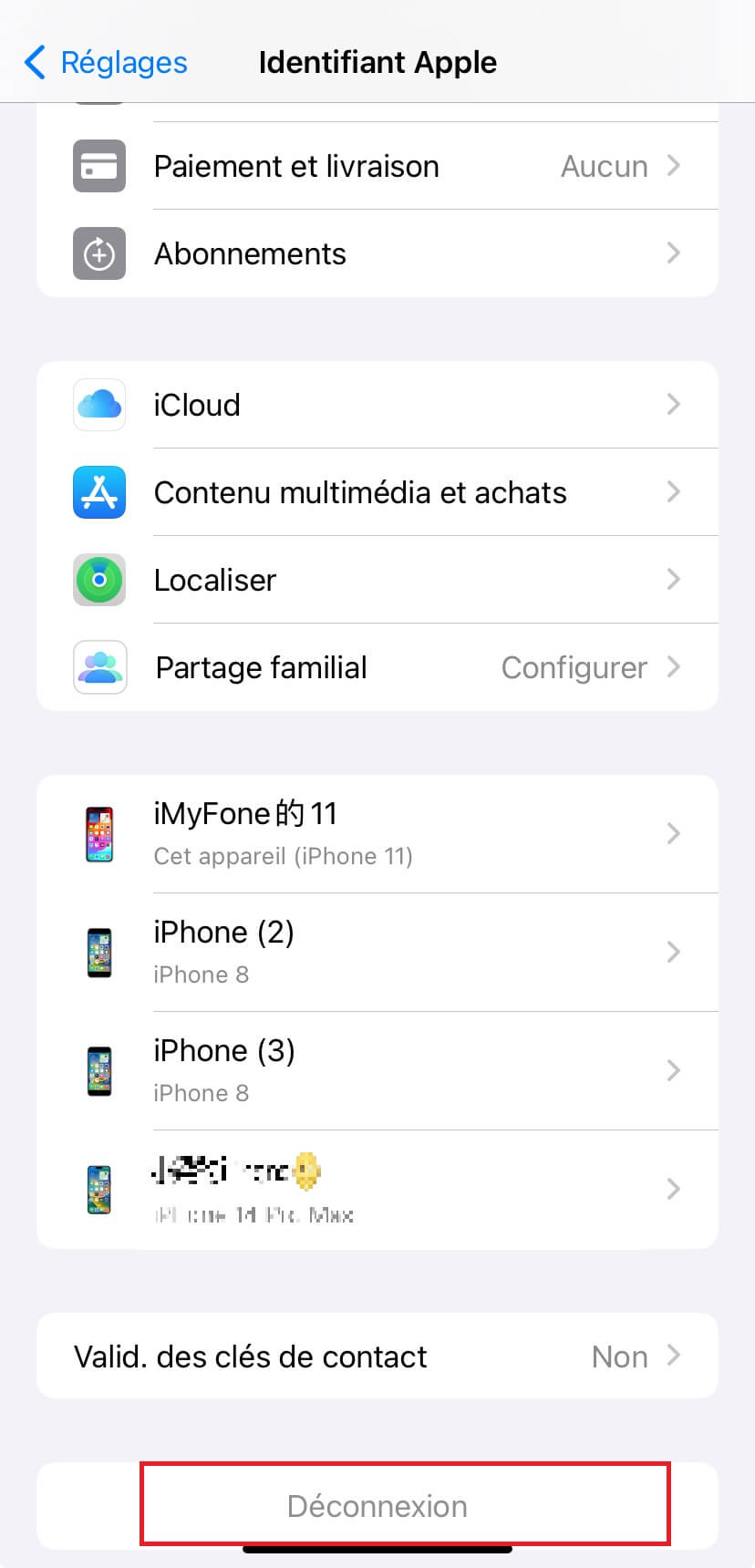 Déconnexion de votre compte iCloud