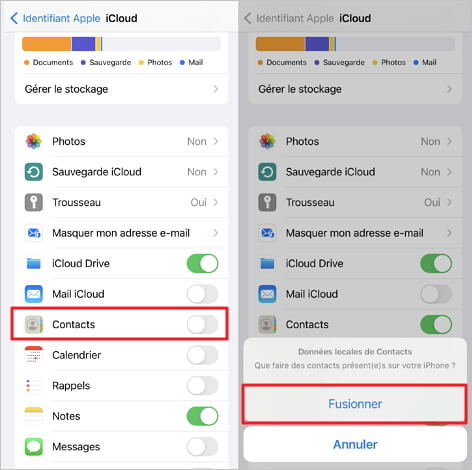 activer la sauvegarde des contacts