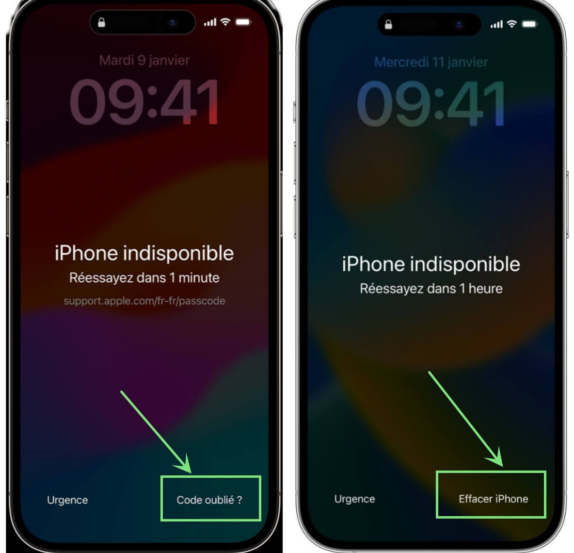 Réinitialiser iPhone bloqué 8h