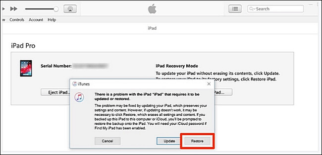 Állítsa vissza az iPadet az iTunes használatával