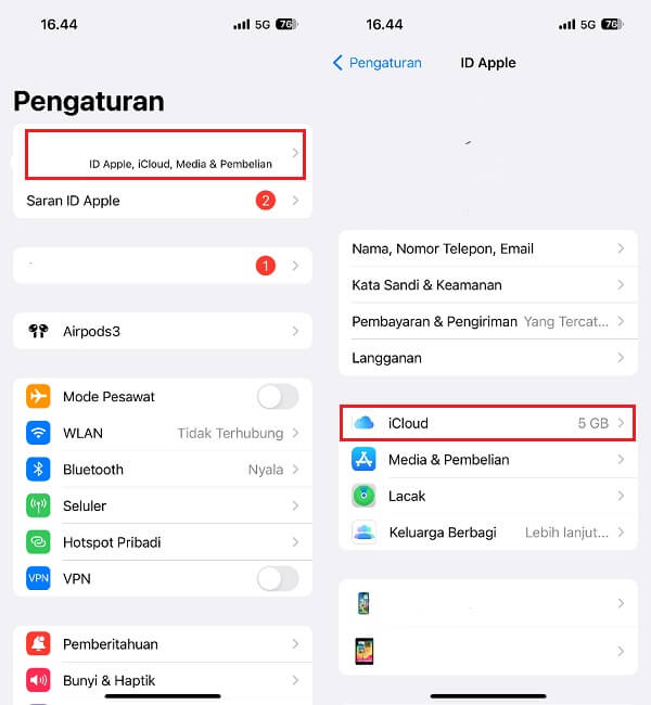 buka icloud di perangkat ios