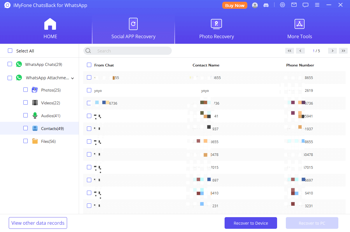 Pratinjau informasi yang dipulihkan dengan chatsback for wa