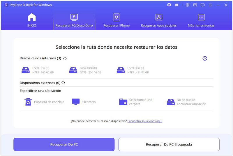 seleccionar ubicación para recuperar Excel