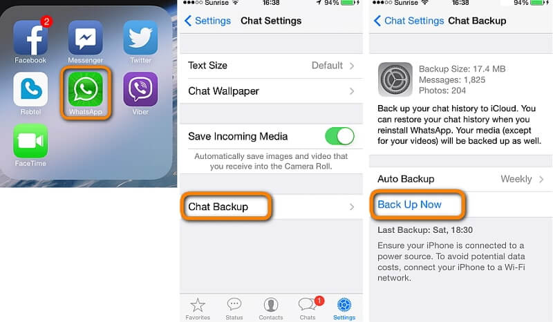 taka afrit af iphone whatsapp til icloud