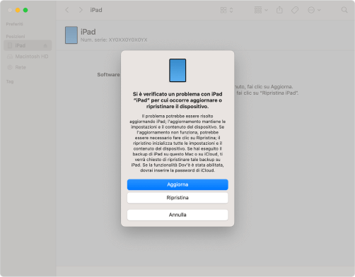 L'iPad è in modalità di recupero tramite iTunes