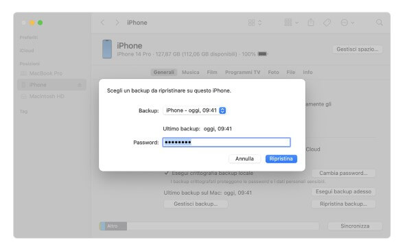 ripristinare il backup di iTunes