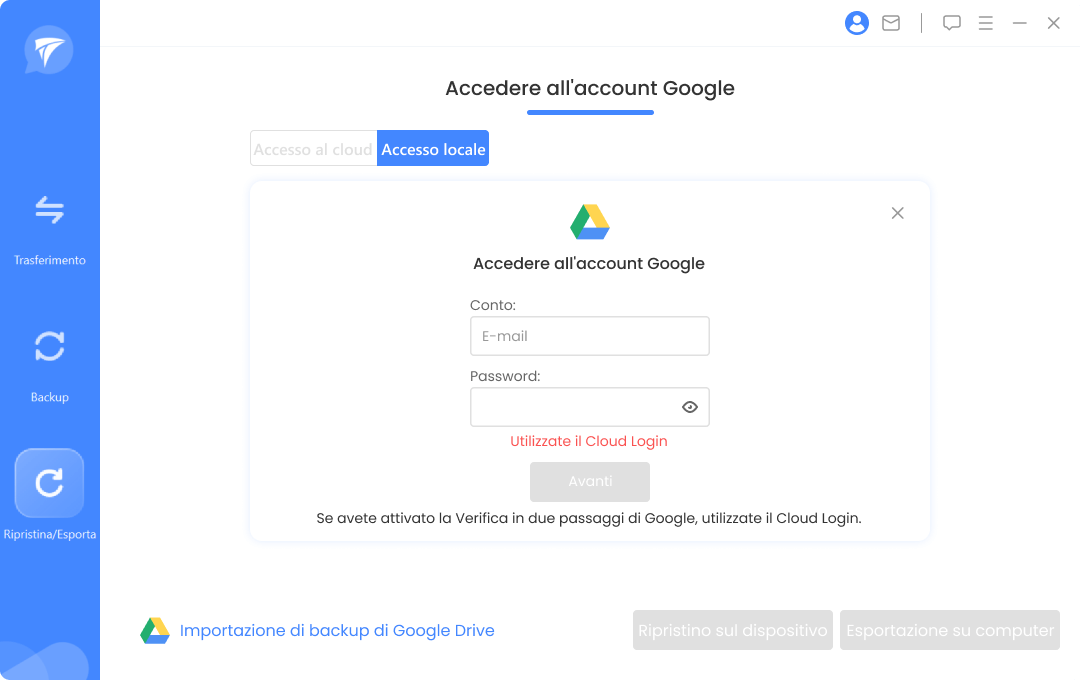 accedi a Google Drive in iTransor