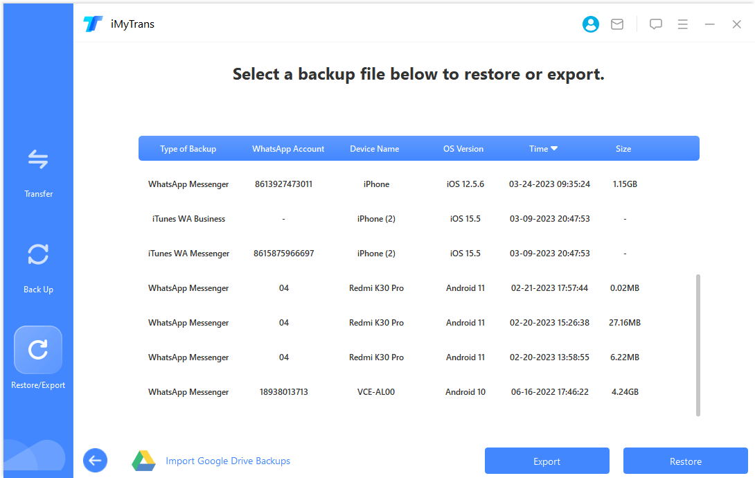 izvēlieties importēt no google drive dublējumiem opciju