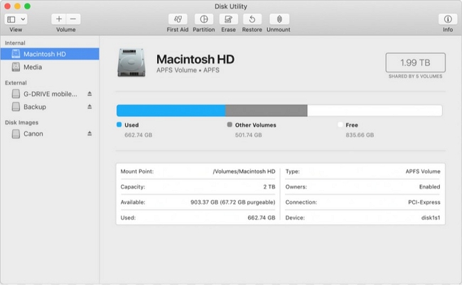 disk utility window