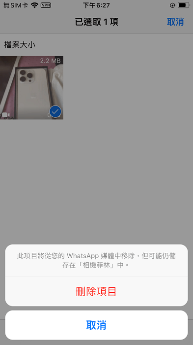 刪除iPhone WhatsApp項目